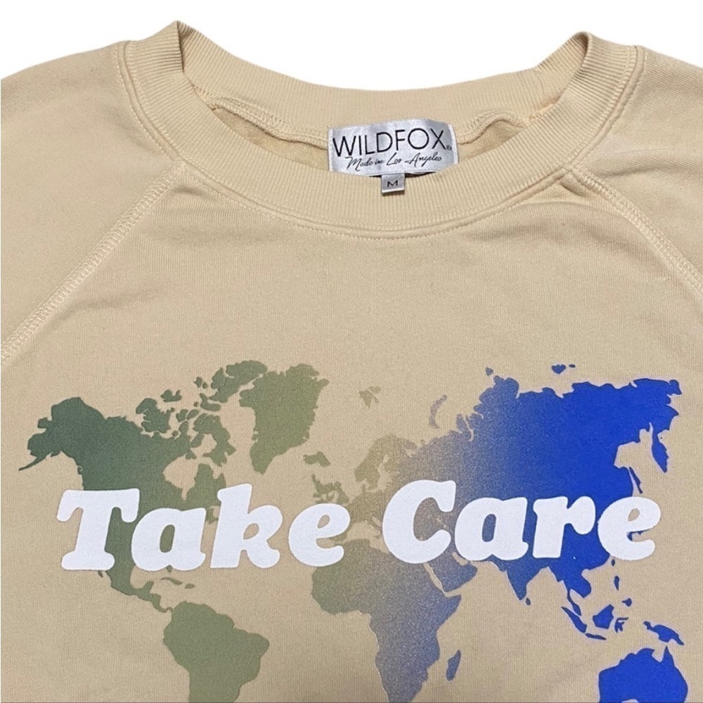 Wildfox | NWT Wheat Beige Take Care Sommers Crewneck Raglan Sweater Sweatshirt M - Picture 3 of 3